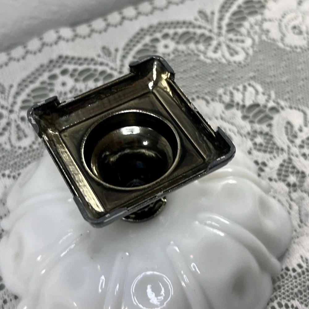 Vintage pedestal dish white glass metal footed soap trinket tray